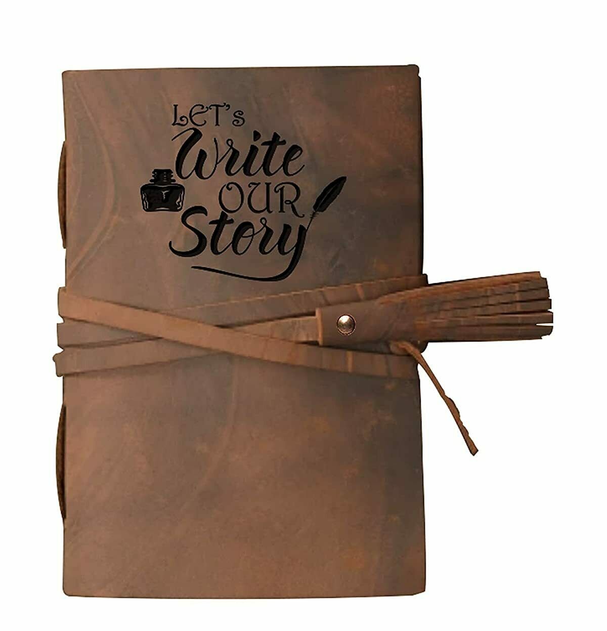 Leather Cover Strap Lock Handmade Let's Write Our Story Printed | FREE SHIP