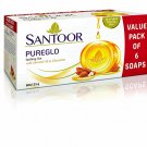 6 X Santoor PureGlo Glycerin Soap With Almond Oil For Glowing Skin 125gm Each