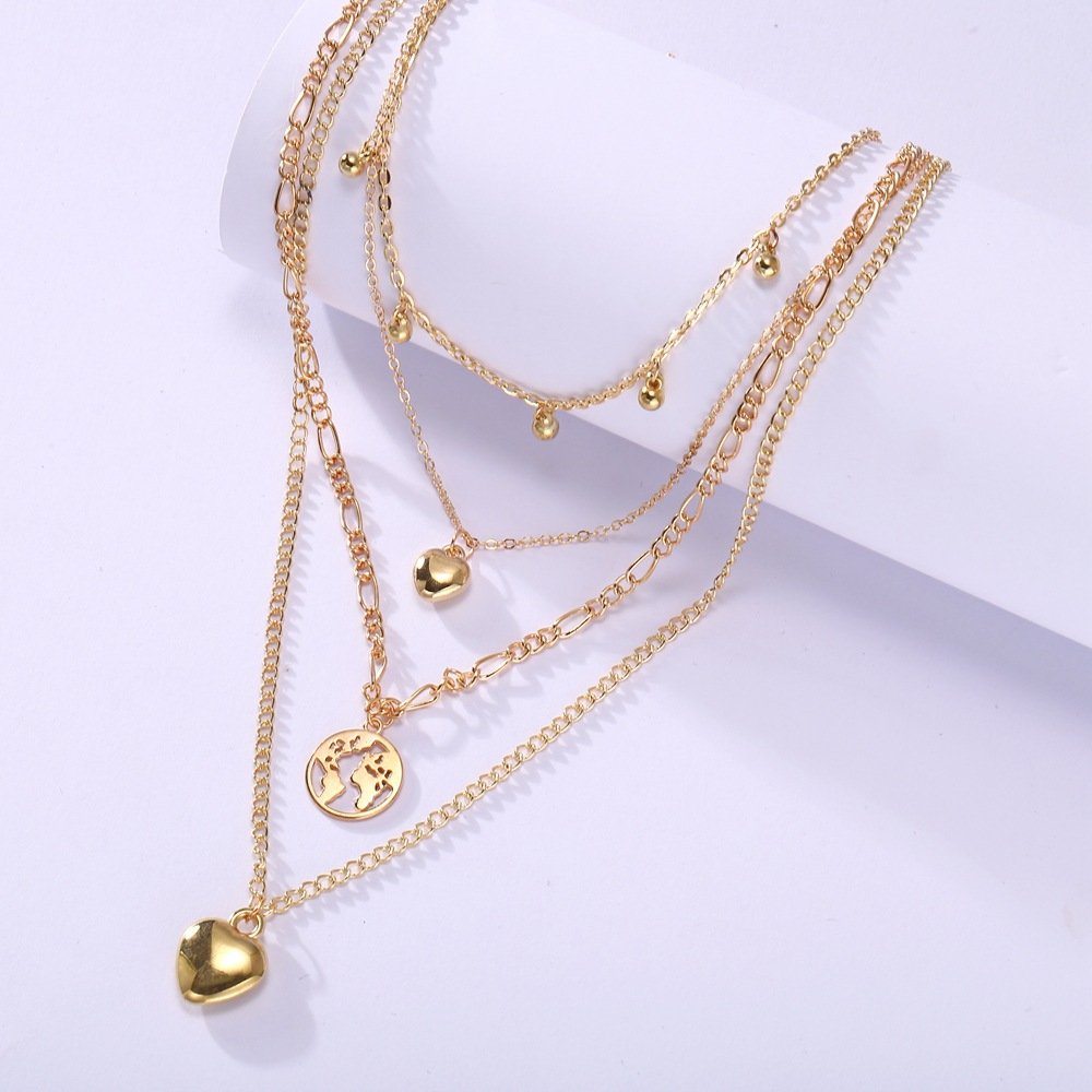 Heart Map Pendant Four Layer Necklace