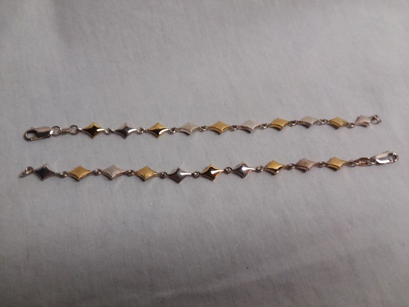 Two-tone diamond pattern bracelets 7 inch gold silver