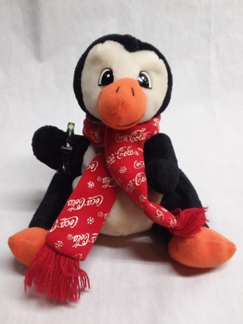 Coca Cola beanie plush penguin with scarf and bottle 1998
