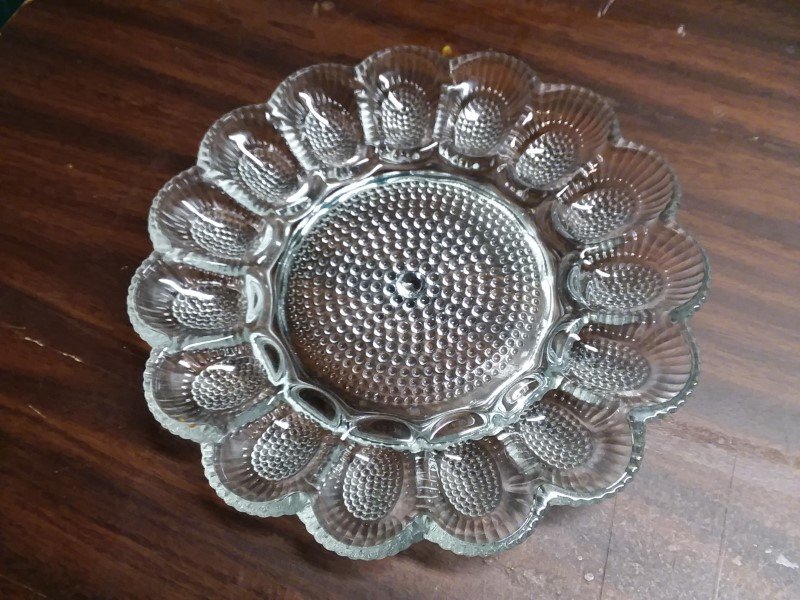 Deviled Egg Platter Dish Clear Glass Hobnail Pattern