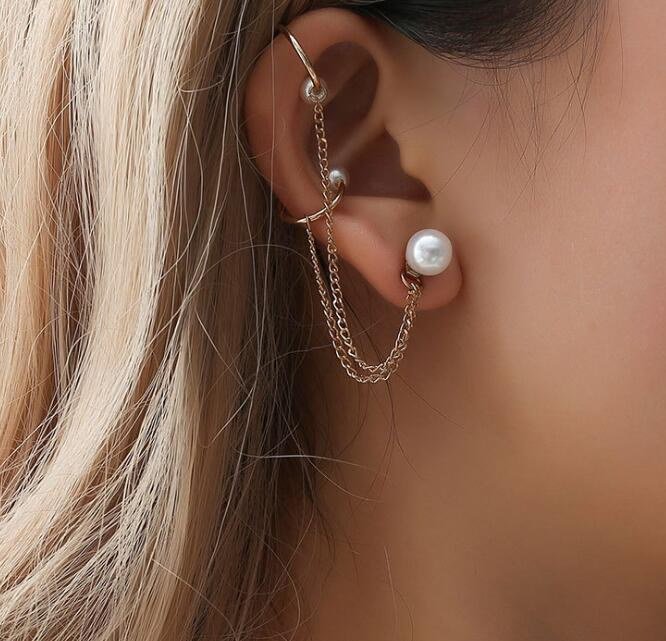 Pearl Chain Ear Clip Trendy Imitation