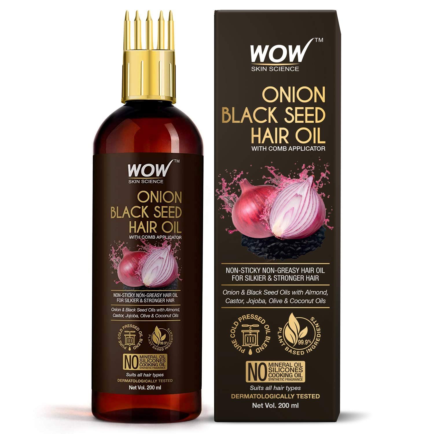 WOW Skin Science Onion Black Seed Hair Oil - Controls Hair Fall 200 ml pack