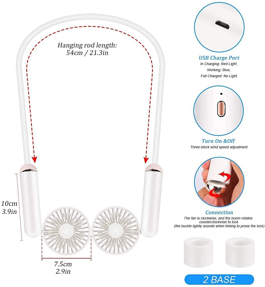 Portable Neck Fan, Portable Fan Rechargeable USB Hand Held Fan