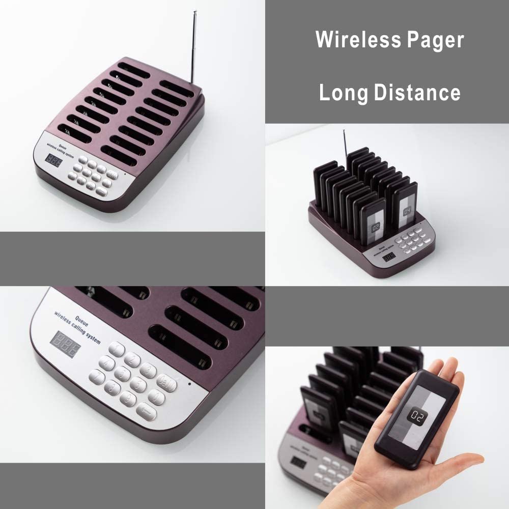 Restaurant Pager System with 16 Pagers Wireless Queue Calling System Using