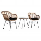 3 pcs Wicker Rattan Patio Conversation Set with Tempered Glass