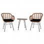 3 pcs Wicker Rattan Patio Conversation Set with Tempered Glass