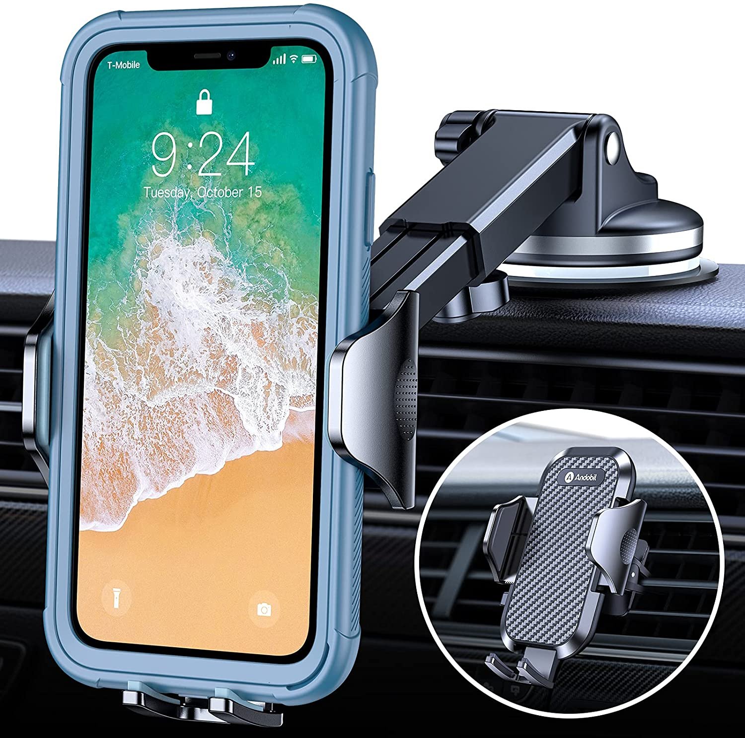 Car Phone Holder Easy Clamp 5.0 3-in-1 Long Arm Phone Mount for Car Dashboard