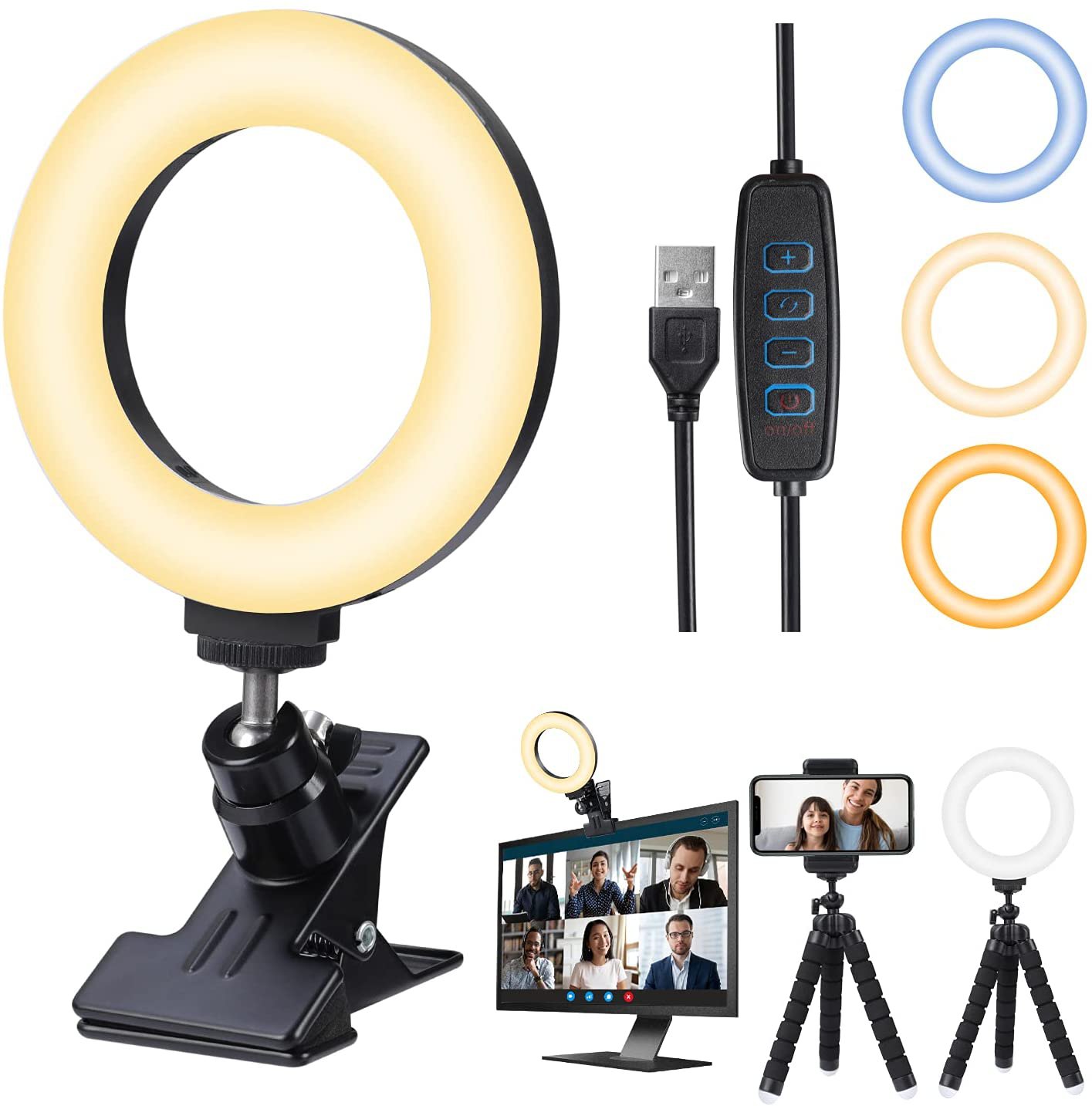 Video Conference Lighting Kit, Ring Light for Computer with Tripod