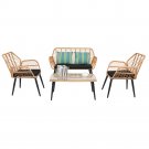 Outdoor Wicker Rattan Chair Four-Piece Patio Furniture Set Yellow
