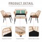 Outdoor Wicker Rattan Chair Four-Piece Patio Furniture Set Yellow