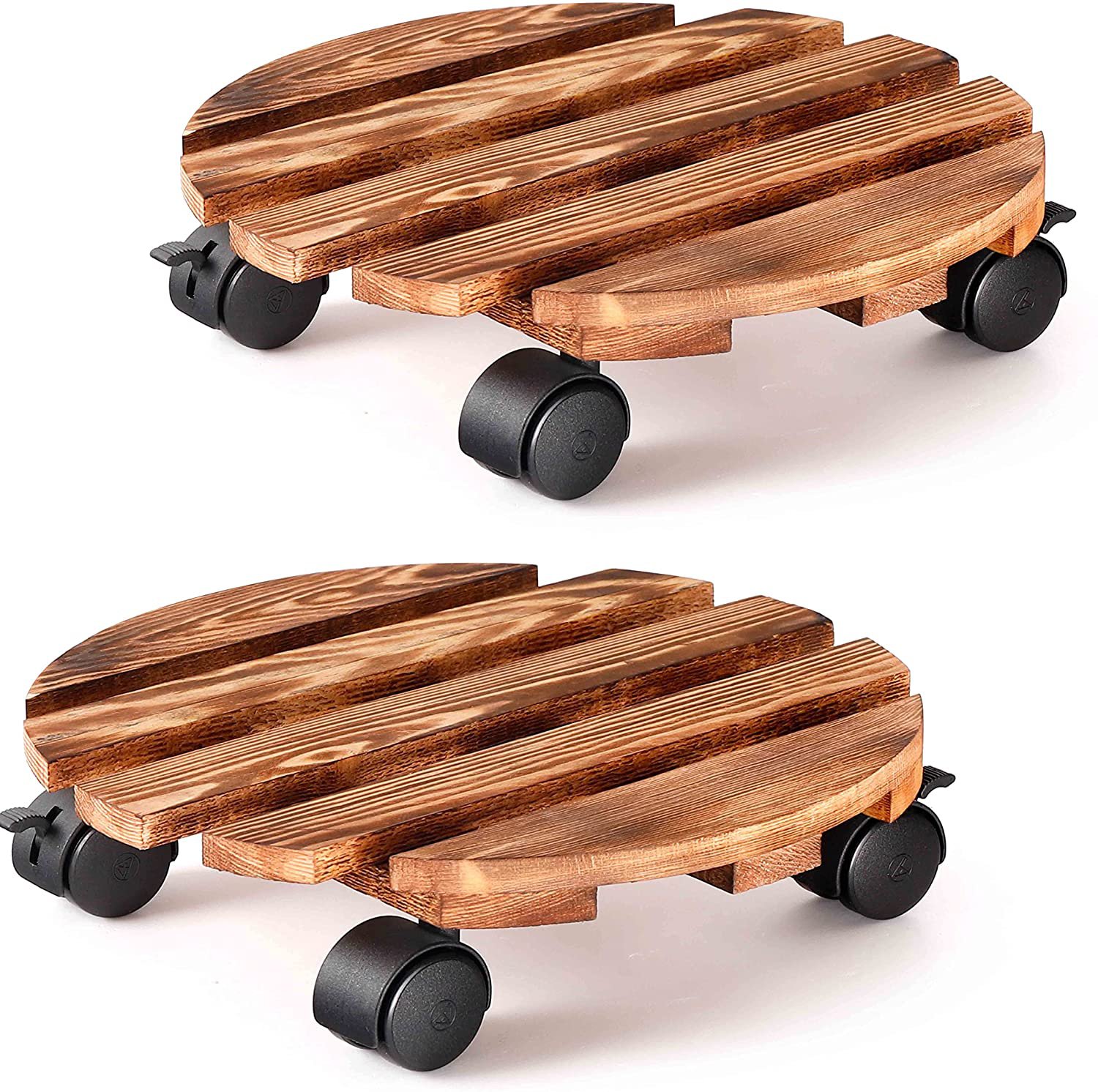 2 Pack Plant Caddy Wooden 12 Inch Plant Stand With Wheels Heavy Duty