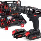 153Pcs Household Power Tools Drill Set with 2 Batteries, 1H Fast Charger, 24+1 Torque Setting