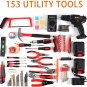 153Pcs Household Power Tools Drill Set with 2 Batteries, 1H Fast Charger, 24+1 Torque Setting
