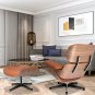 Real Leather Spin Lounge Chair with Footstool Unique Ergonomic Design for Living