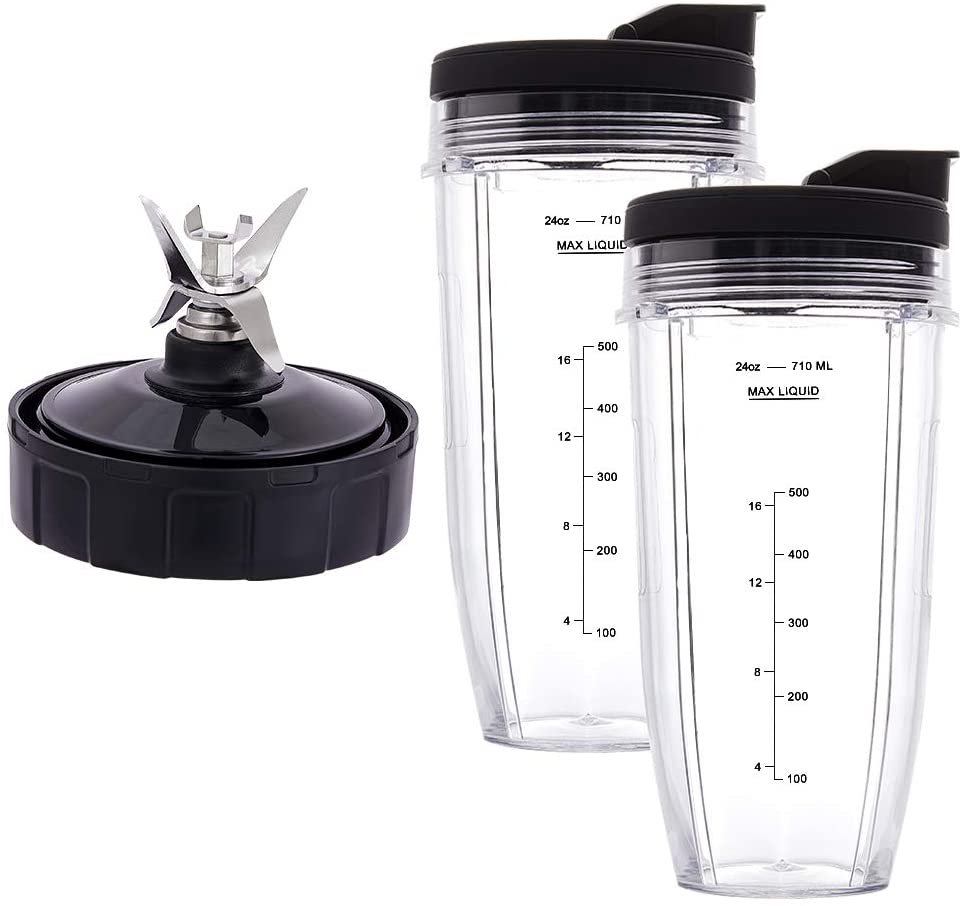 Blender Replacement Parts for Ninja, 2 24oz Cups with To-Go Lids