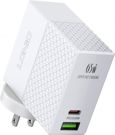 USB C Wall Charger, LDNIO 65W PD/QC 3.0 Dual Ports Fast Charger