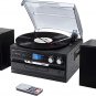 Vinyl Multifunction Record Player Bluetooth Vintage Turntable 3-Speed with AM/FM