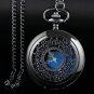 Pocket Watch Hollow Blue Star Design Roman Numerals Quartz with Chain Christmas