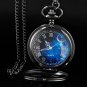 Pocket Watch Hollow Blue Star Design Roman Numerals Quartz with Chain Christmas