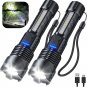 Flashlight High Lumens Rechargeable 2 Pack, 200000 Lumen Super Bright Led Flashl