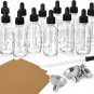 12 Pack, 2 Oz Glass Dropper Bottle with 3 Stainless Steel Funnels & 1 Long Glass