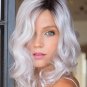 1 Piece of Ash Gray to Silver White Ombre Wavy Curly Blonde Wig Shoulder Length