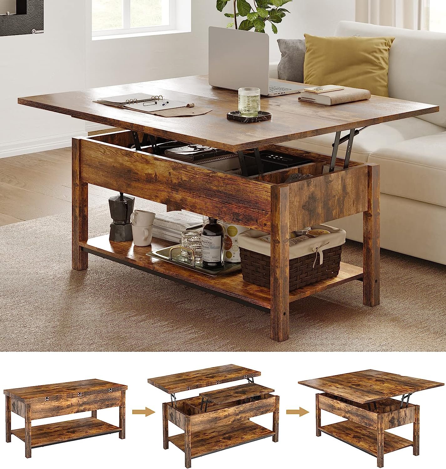 Lift Top Coffee Table, 4In1 MultiFunction Convertible Coffee Table