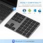 Bluetooth Number Pad, Aluminum Rechargeable Wireless Numeric Keypad Slim 34-Key