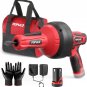 POPULO Electric Drain Auger, 12V Flexible Snake Drain Clog Remover with Power Dr
