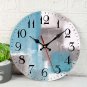 Artsocket Navy Wooden Wall Clock Silent Non-Ticking, Blue Grey White Abstract Pa