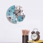 Artsocket Navy Wooden Wall Clock Silent Non-Ticking, Blue Grey White Abstract Pa