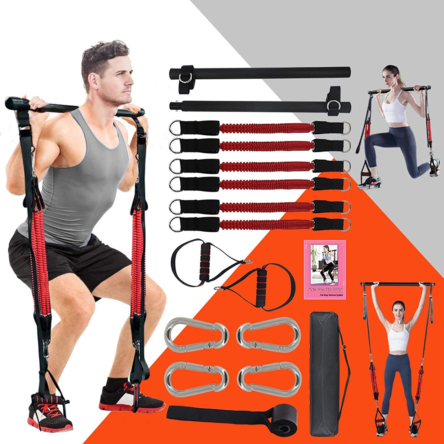 Upgraded Adjustable Pilates Resistance Band and Toning Bar 60IBS180IBS