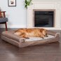 Furhaven XL Orthopedic Dog Bed Luxe Faux Fur & Performance Linen Sofa-Style W/ R