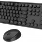 Wireless Keyboard and Mouse Combo, Cute Full Size 104-Key Typewriter Retro round