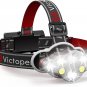 Victoper Rechargeable Headlamp, 8 LED 18000 High Lumen Bright Head Lamp with Red