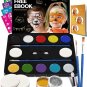 Face Painting Kit for Kids - 32 Stencils, 8 Water Based Face Paint Colors, 2 Bru