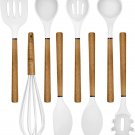 Country Kitchen 8 Pc Non Stick Silicone Utensil Set with Rounded Wood Handles fo