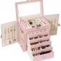 Jewelry Box for Women 6-Layer Jewelry Organizer with Makeup Mirror and Lockbuckl