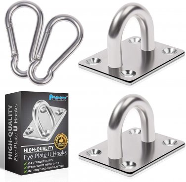 2PCS M8 Premium Heavy Duty Square Stainless Steel Pad Eye Hooks + 2PCS Snap Hook