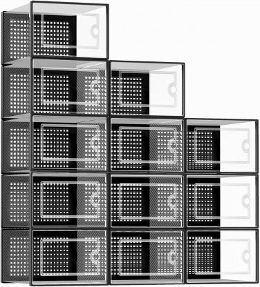 Large Shoe Organizer Storage Boxes for Closet, Fit Size 11, Clear Plastic Stacka