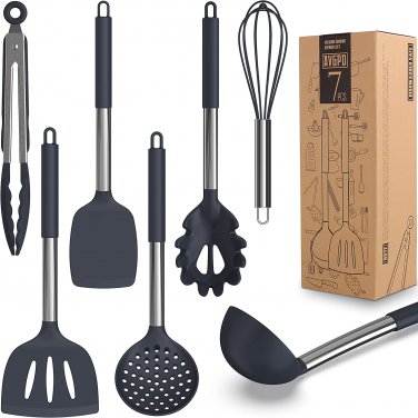 Dishwasher Safe Silicone Cooking Utensils - Heat Resistant Kitchen Utensil Set w