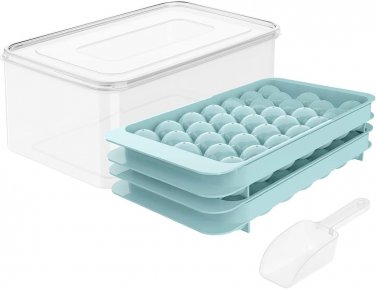 Round Ice Cube Tray with Lid & Bin Ice Ball Maker Mold for Freezer with Containe