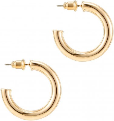 14K Gold Plated Lightweight Chunky Open Hoops | Gold Hoop Earrings for Women