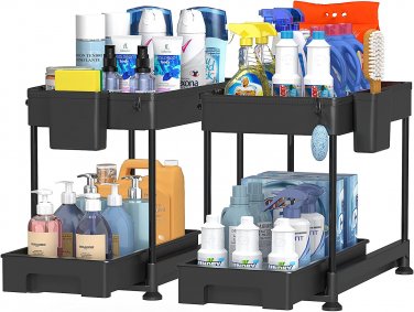under Sink Organizers and Storage for Bathroom 2 Tier Sliding Cabinet Basket Org