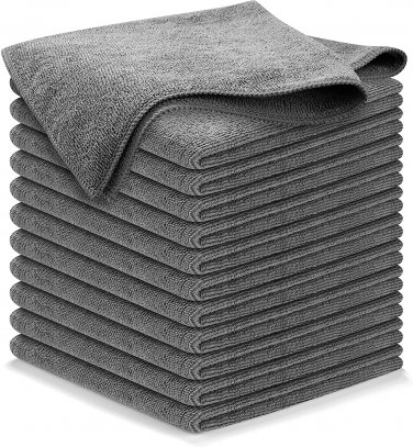 Microfiber Cleaning Cloth Grey - 12Pcs (16X16 Inch) High Performance - 1200 Wash