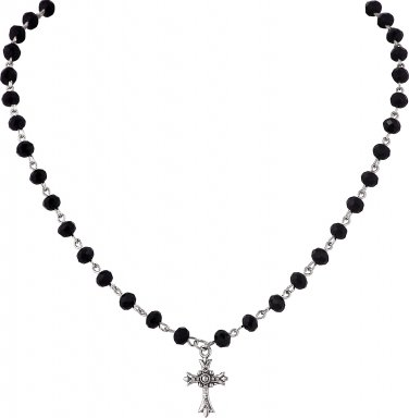 Goth Punk Grunge Bead Cross Necklace, Black Bead Cross Necklace, Y2K Neckace, Ha