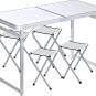 Folding Picnic Table with 4 Stools, Aluminum Table Oxford Mat Chair Set for up t