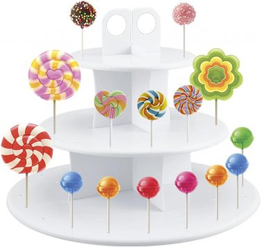 3-Tiers Cake Pop Stand, 42 Holes Lollipop Holder, Cupcake Dessert Display Stand,